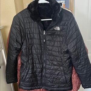 The North Face Black Quilted Jacket with Fur Collar